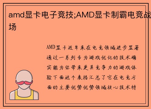 amd显卡电子竞技;AMD显卡制霸电竞战场